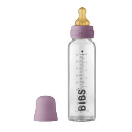 Biberon BIBS Mauve, din sticla,  anticolici, cu tetina din latex 0+ luni, 225 ml