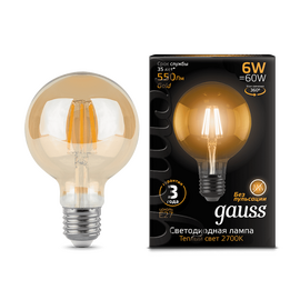 Bec LED Filament GAUSS BLACK G95 Baza lampii E27 6W lumina calda