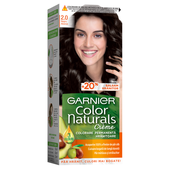 Крем-краска для волос GARNIER Color Naturals, 2.0 Элегантный Черный, +питательный бальзам, 112 мл