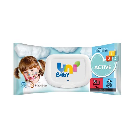 Влажные салфетки UNI BABY Active, с крышкой, 72 шт