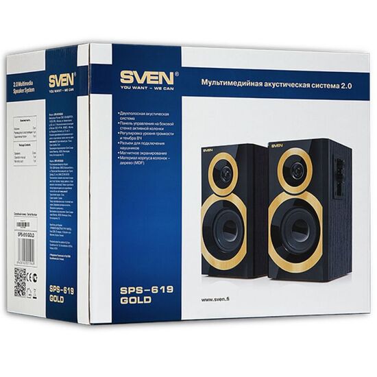 Колонки SVEN SPS-619 GOLD, 2.0 / 2x10W RMS, черный, изображение 4